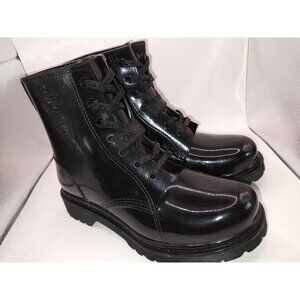 NWT DKNY Womens Sz 8 Black Patent Lace-Up Combat Boots - Waterproof